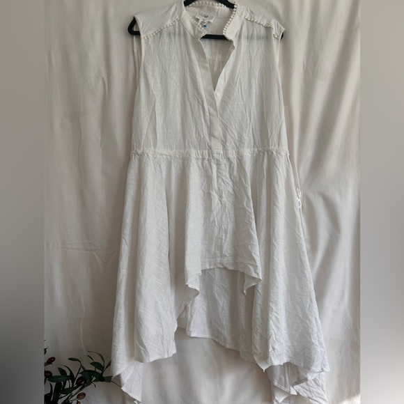 For The Republic Dresses & Skirts - For The Republic 2X White Rayon Linen Hi-Low Pom Pom Sleeveless Tie Back NWT